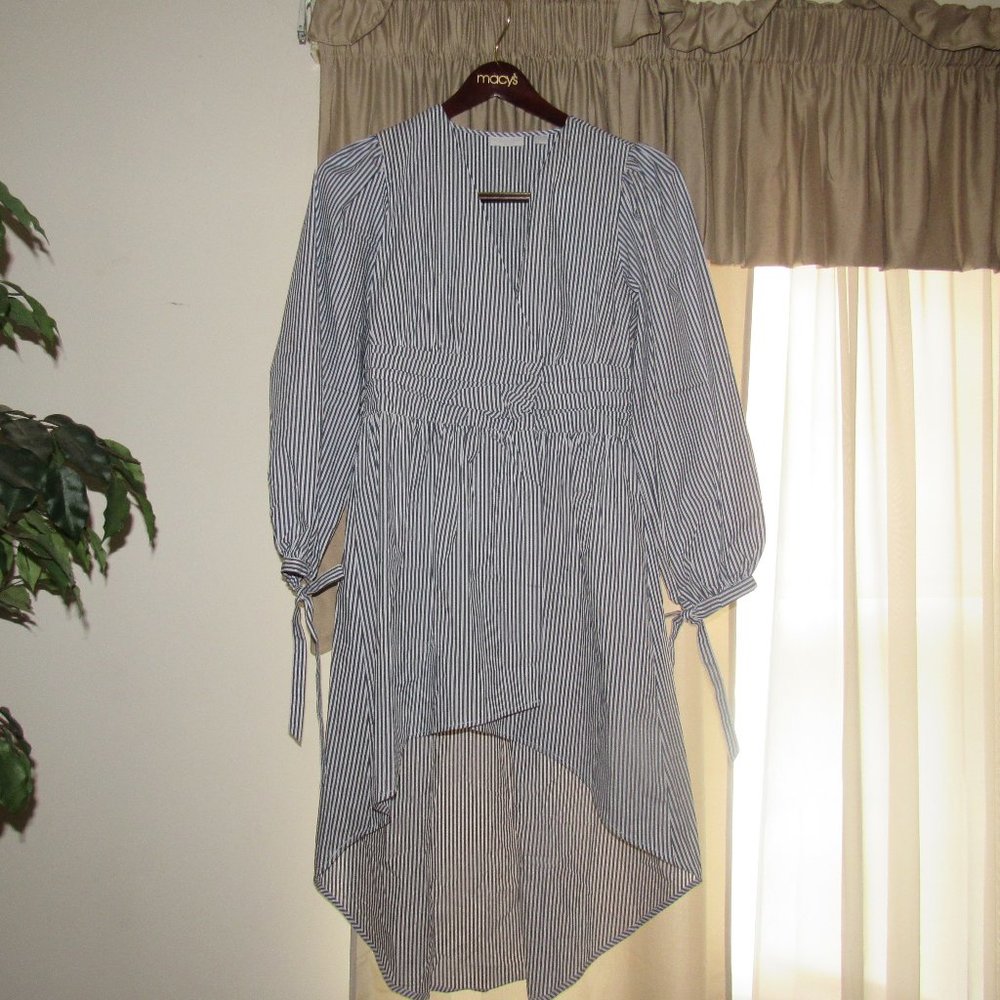 New York & Company Blue and White Wrap Dress